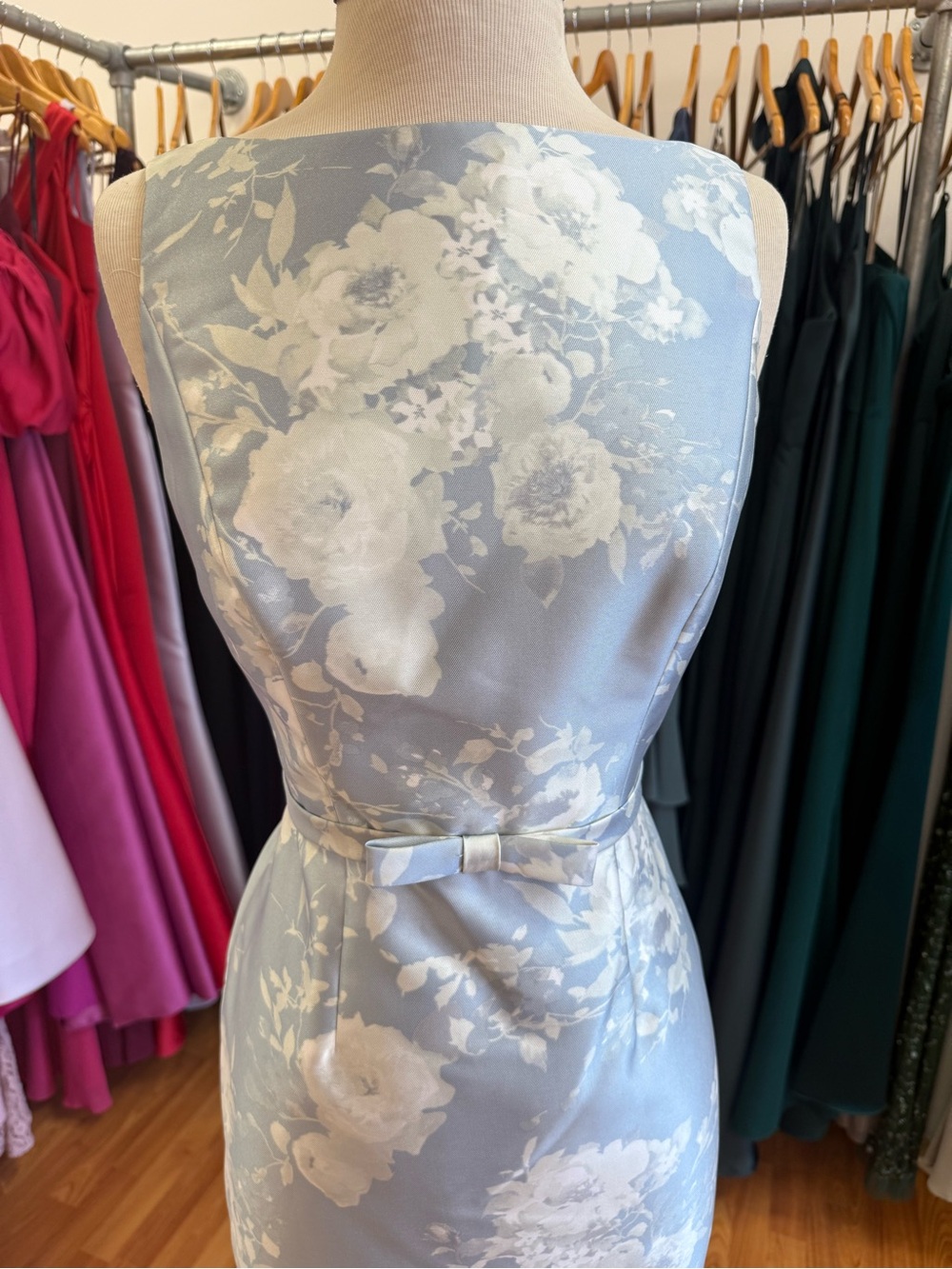 Dessy Betty Elegant Dress in Porcelain Blue Serafina Floral Satin Twill - Picture 4 of 4